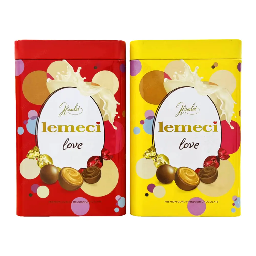 Socola Sữa Nhân Kem Tổng Hợp Hộp Thiếc (Vàng), Lemeci Love, Premium Quality Belgian Chocolate (200g) - HAMLET